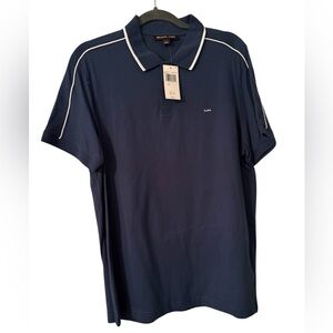 Michael Kors Danish Blue Holiday Polo Shirt with White Accents & Piping Sz L NWT